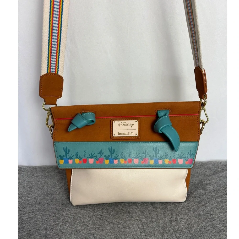 Disney Loungefly Cactus Succulent Hidden Mickey Crossbody Bag Brown Teal Cream